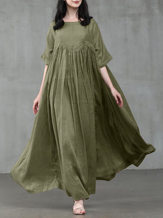Vintage Solid Color Split-Joint Ruffled Maxi Dress